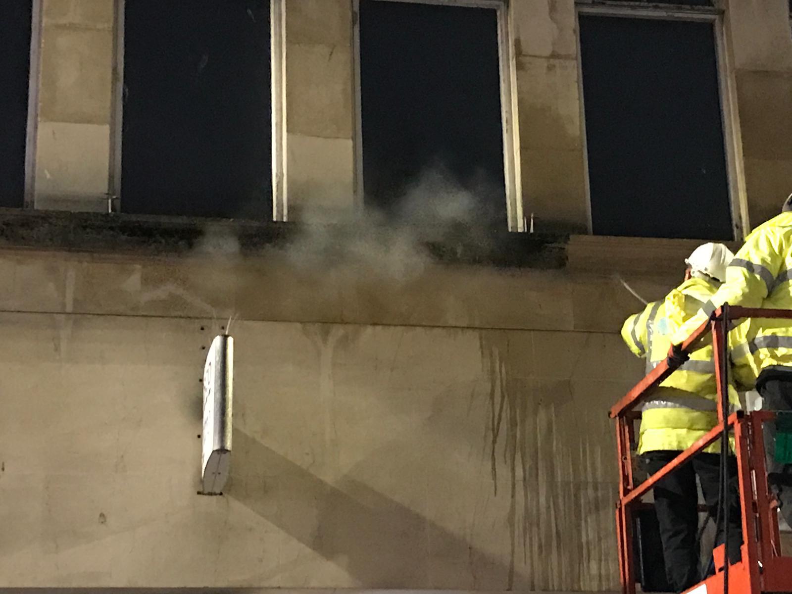 Overnight town centre façade cleaning